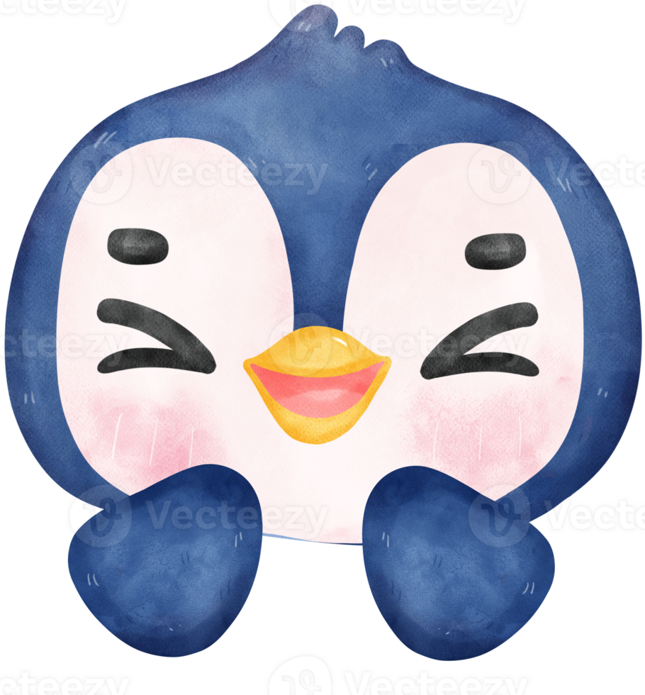 Adorable watercolor baby penguin with a joyful expression, vibrant  nursery children illustration png