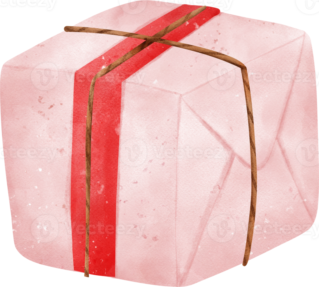 Cute vibrant Christmas present papercraft box watercolor cartoon hand drawing png