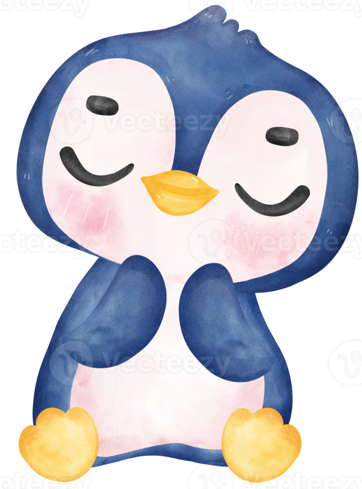 Adorable watercolor baby penguin with a joyful expression and happy pose, vibrant nursery children illustration hand painting png