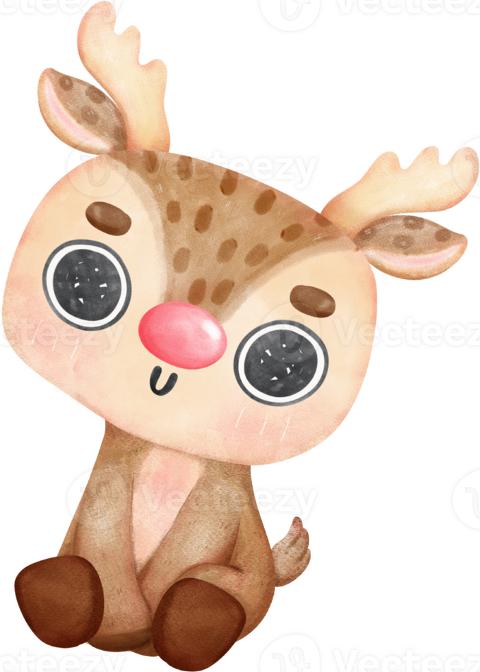 Cute baby reindeer character with various joyful expressions and different poses cartoon watercolour hand painting png