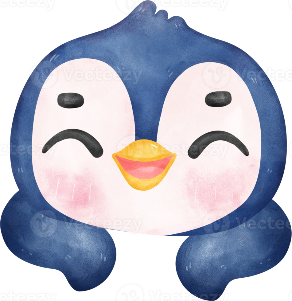 Adorable watercolor baby penguin with a joyful expression, vibrant  nursery children illustration png