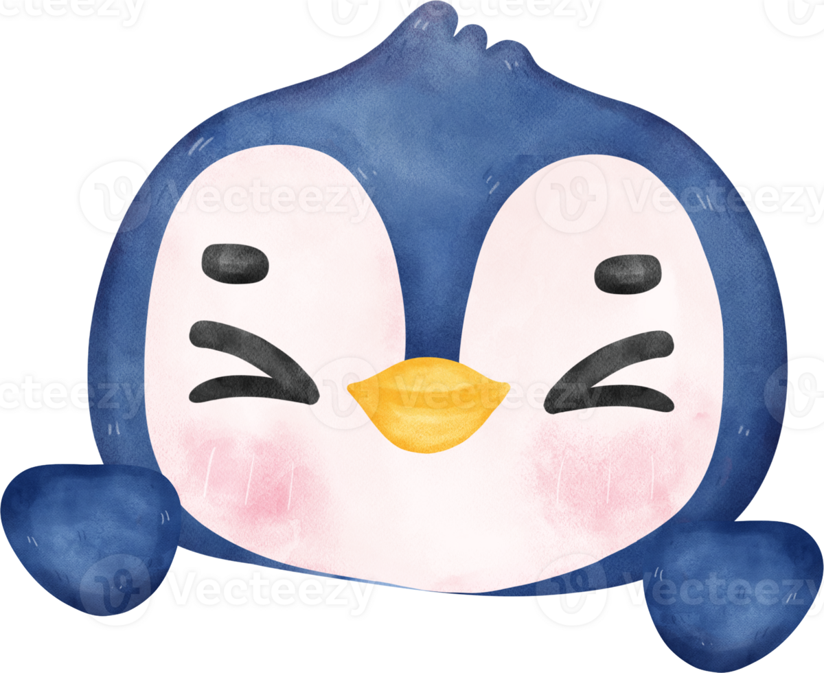 Adorable watercolor baby penguin with a joyful expression, vibrant  nursery children illustration png