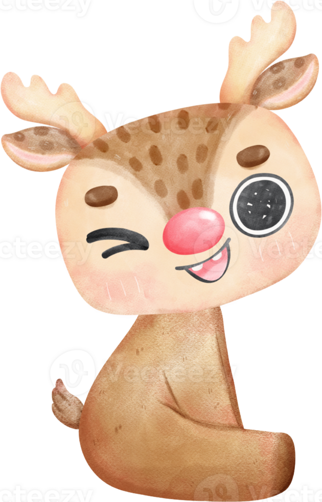 Cute baby reindeer character with various joyful expressions and different poses cartoon watercolour hand painting png