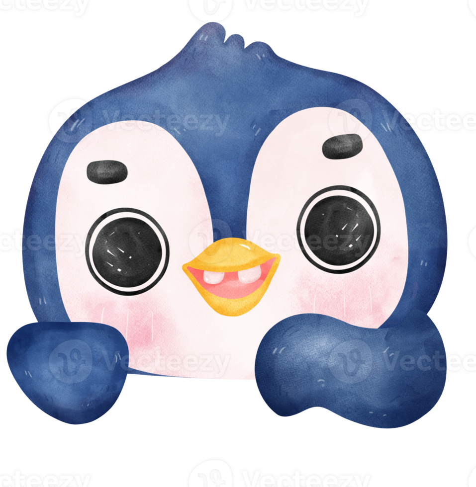 Adorable watercolor baby penguin with a joyful expression, vibrant  nursery children illustration png