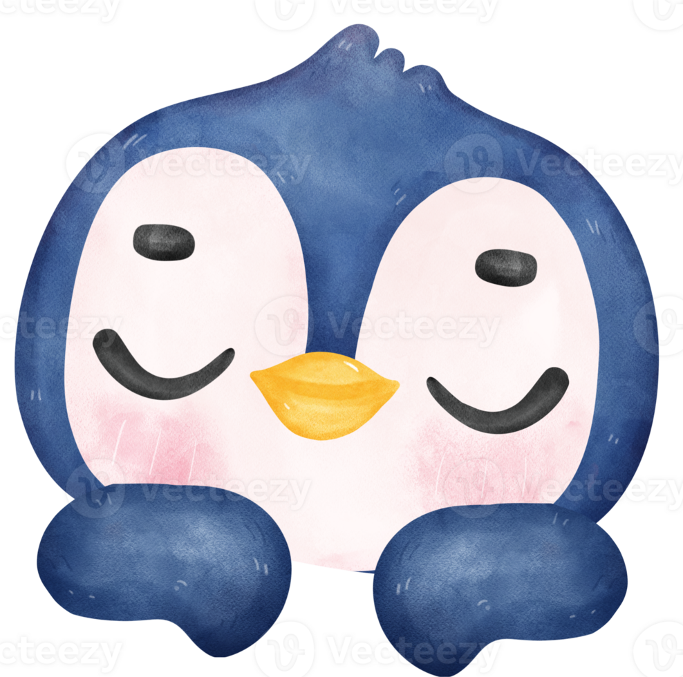 Adorable watercolor baby penguin with a joyful expression, vibrant  nursery children illustration png