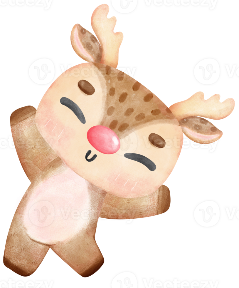 Cute baby reindeer character with various joyful expressions and different poses cartoon watercolour hand painting png