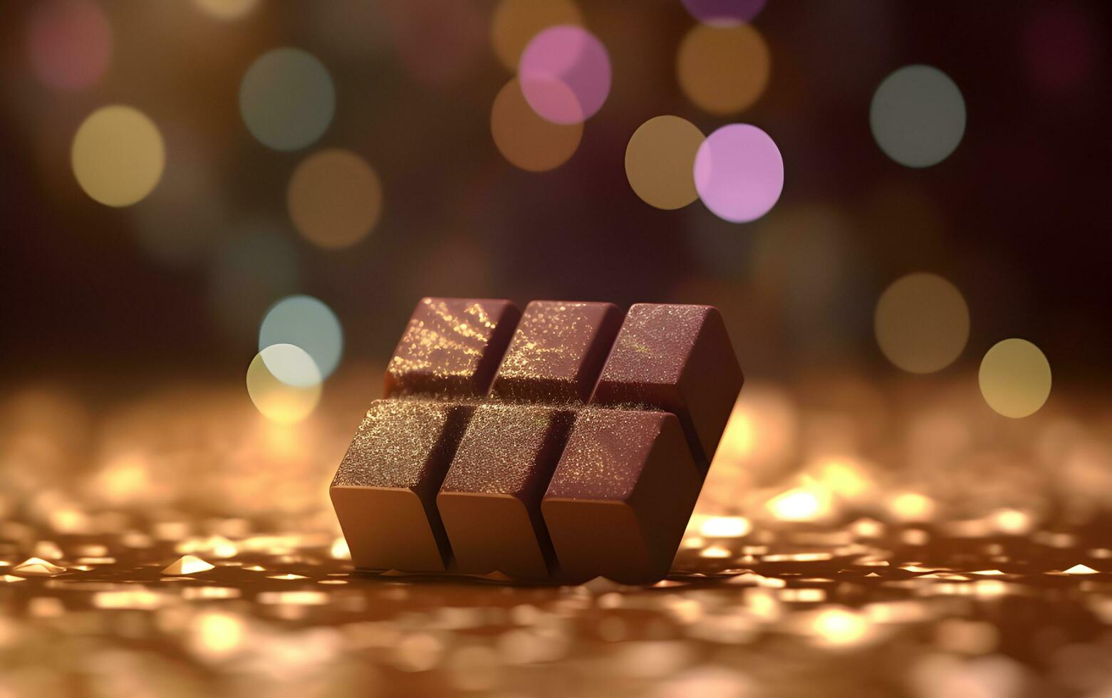 World Chocolate Day concept. Chocolate on wood table with blur background. photo