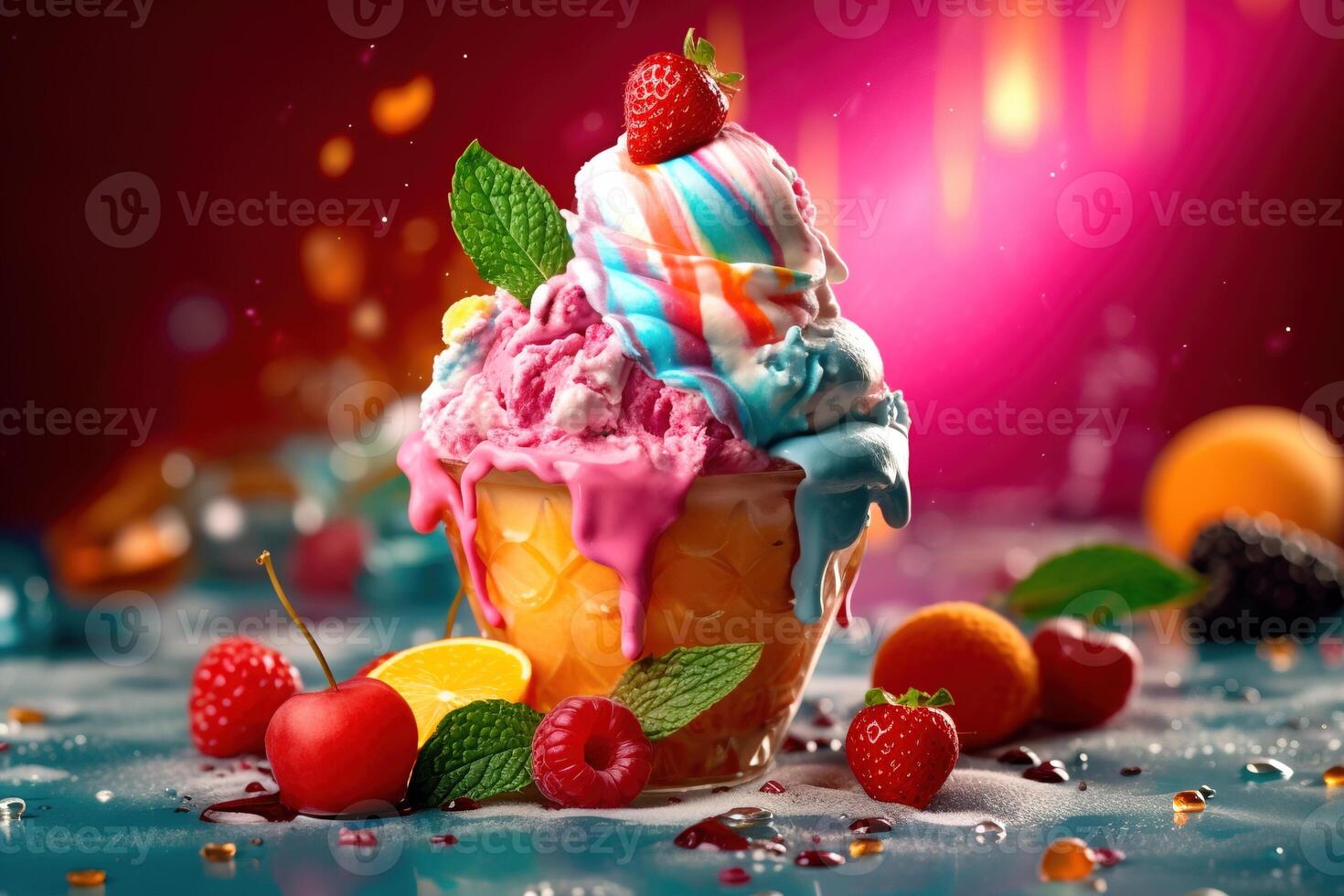 Delicious ice cream with topping photo