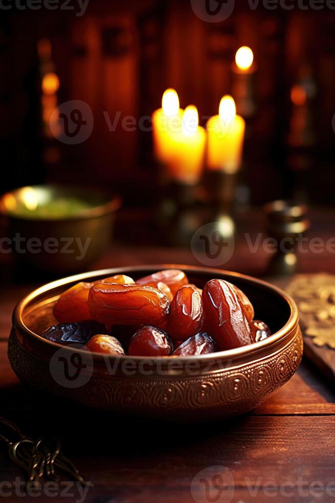 A bowl date fruits with light exposure photo