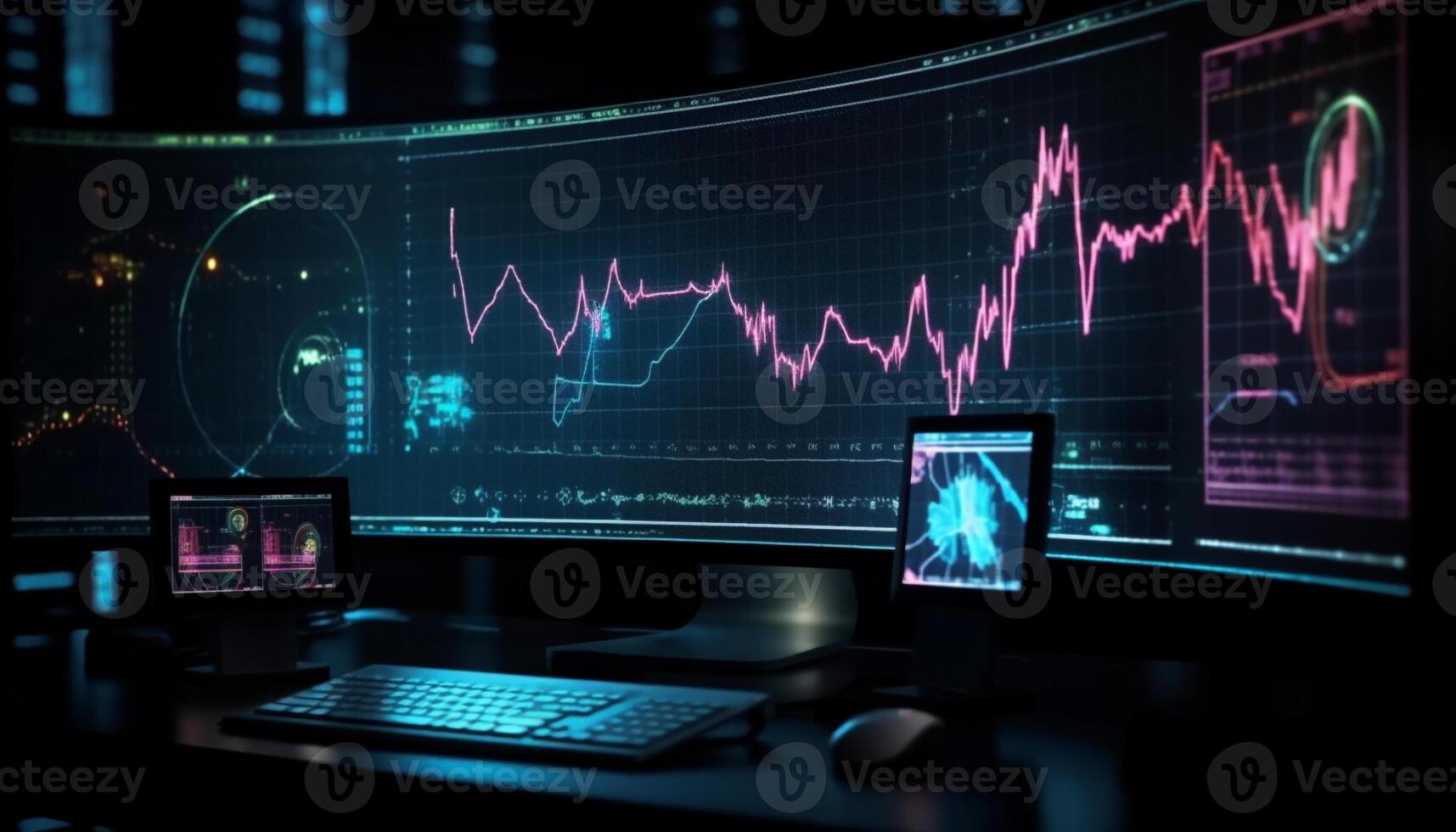 Glowing blue pulse trace analyzing healthcare data generated by AI photo