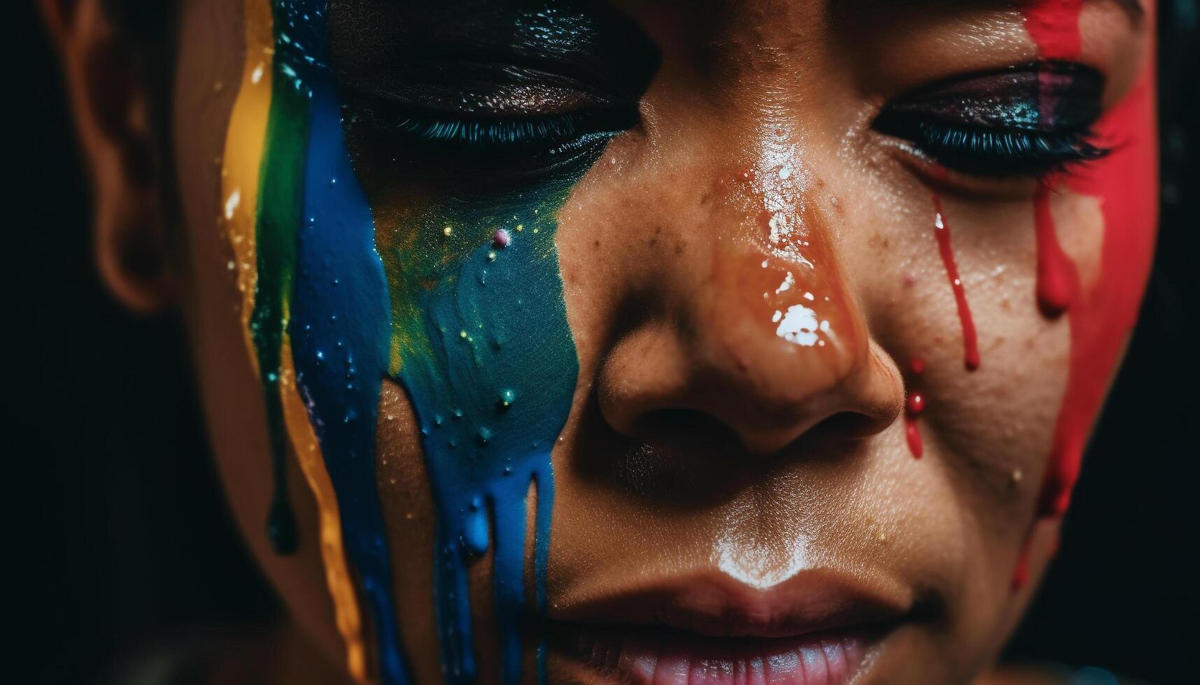 Smiling young woman with colorful face paint generated by AI photo