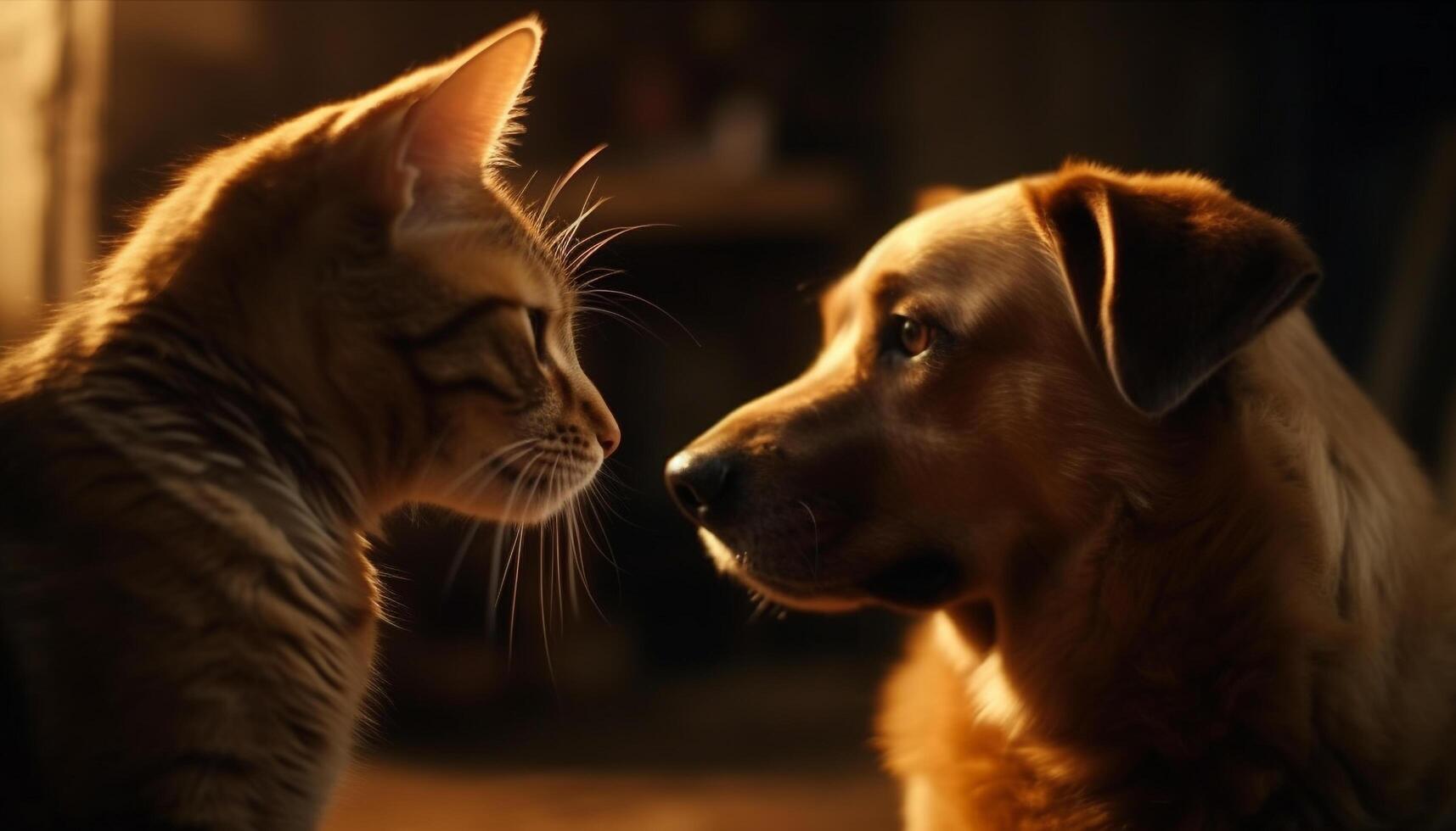 juguetón perrito y gatito disfrutar soleado día generado por ai foto