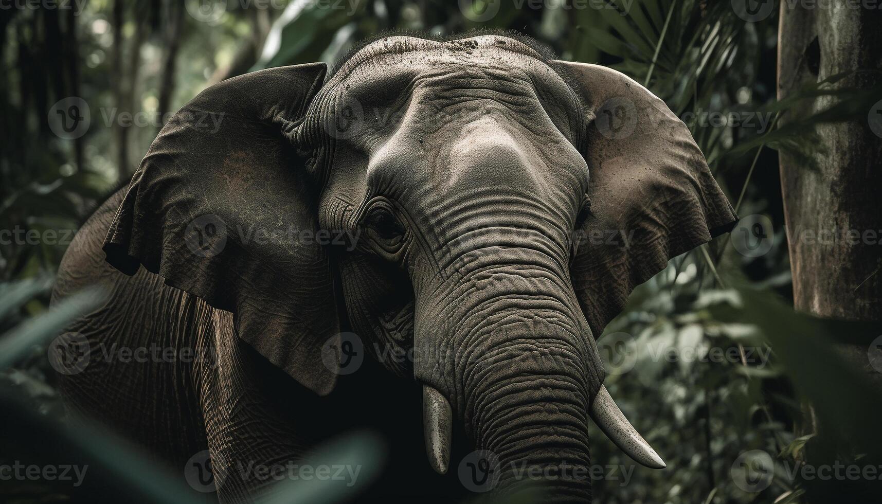 African elephant walking in tropical rainforest, a tranquil scene generated by AI photo