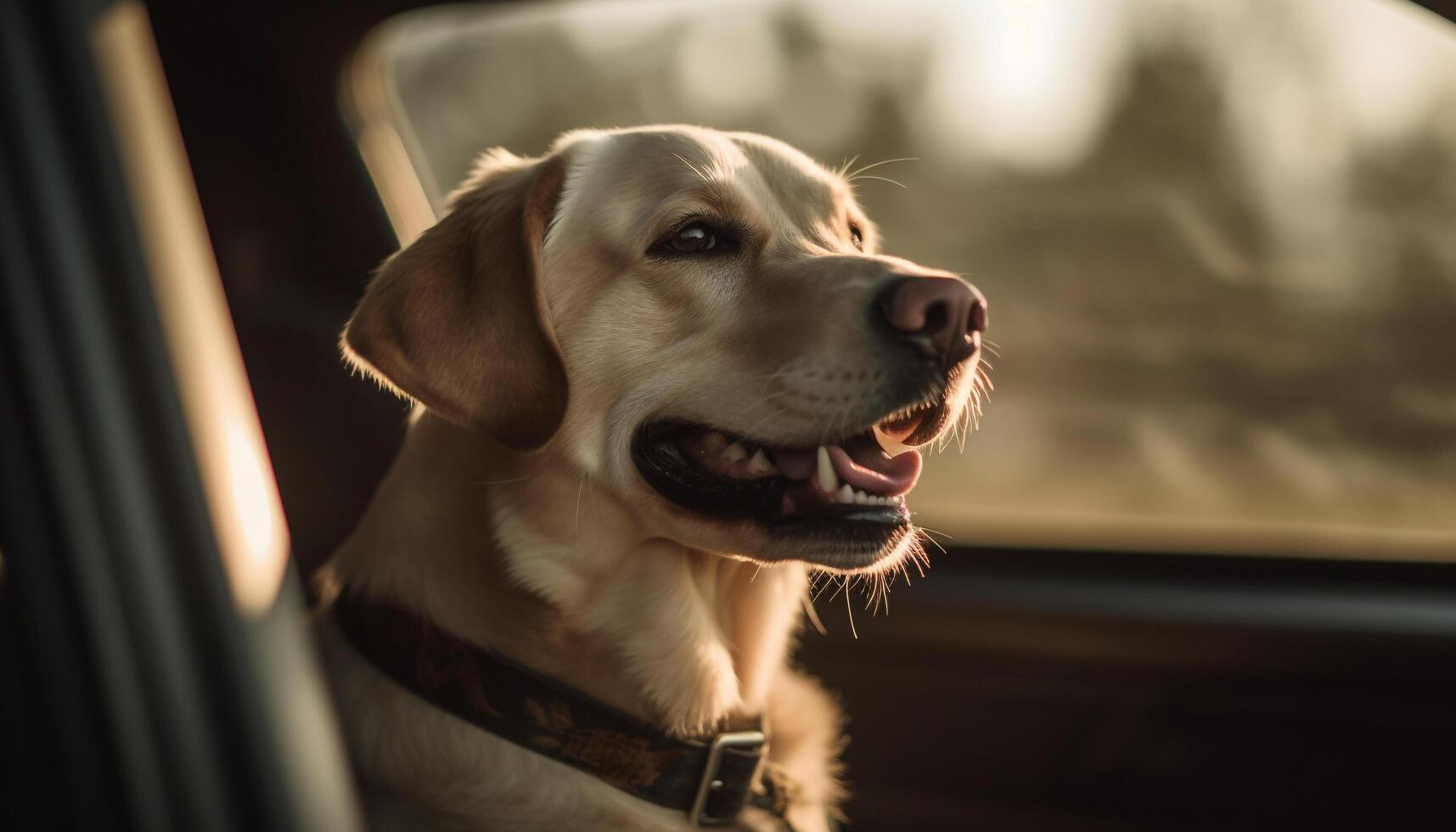 Cute puppy sitting outdoors, looking at nature generated by AI photo