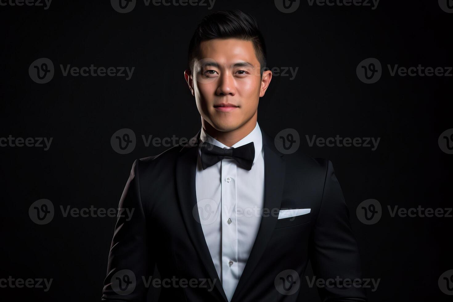 Portrait asian groom standing confidently photo