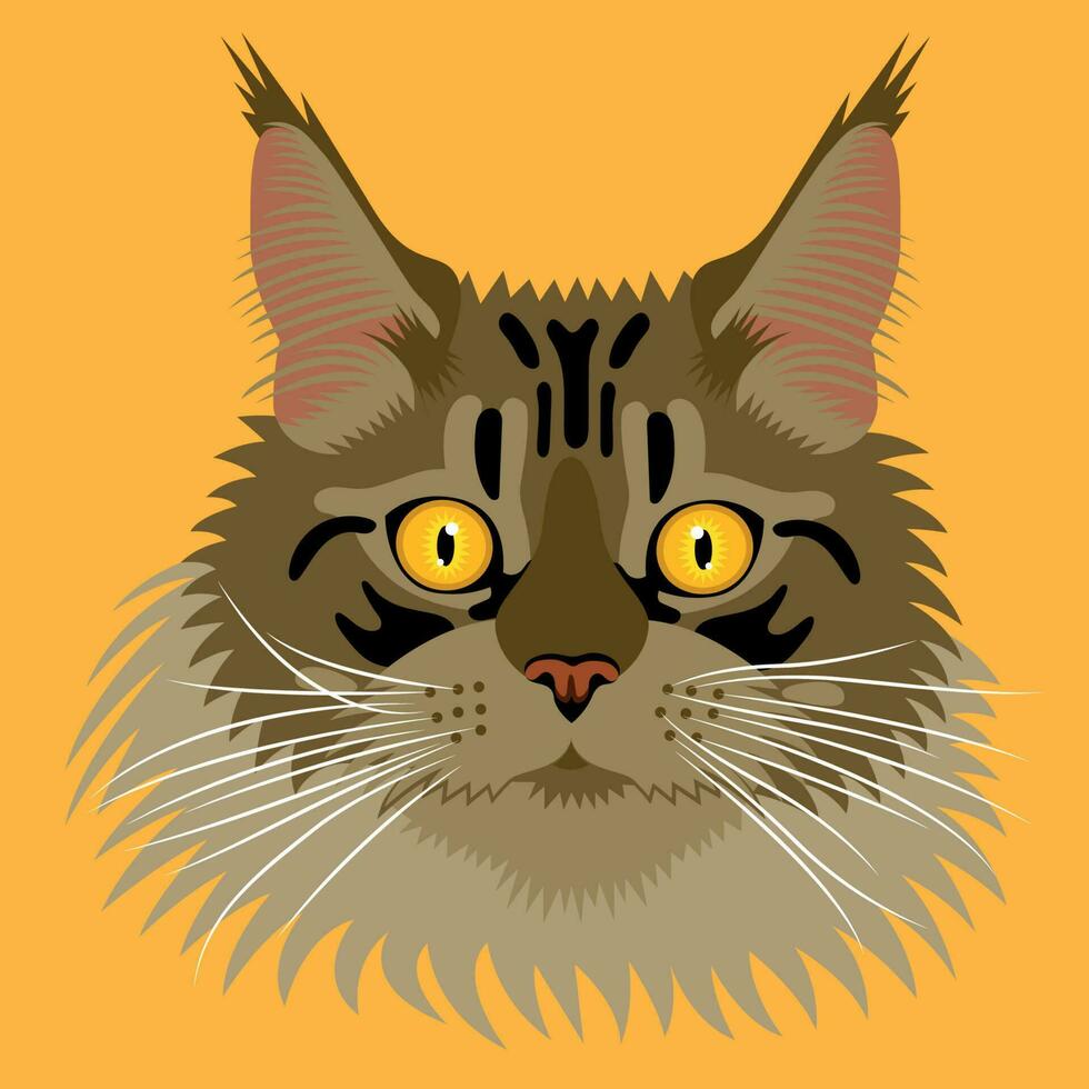 Maine coon flat portrait illustration vector