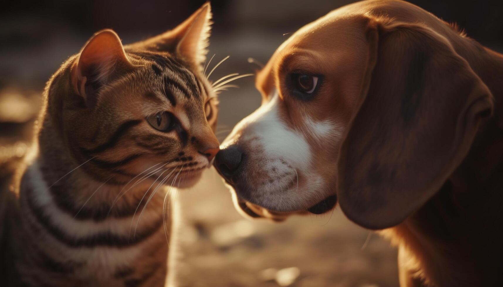 linda perrito y gatito jugando en naturaleza generado por ai foto