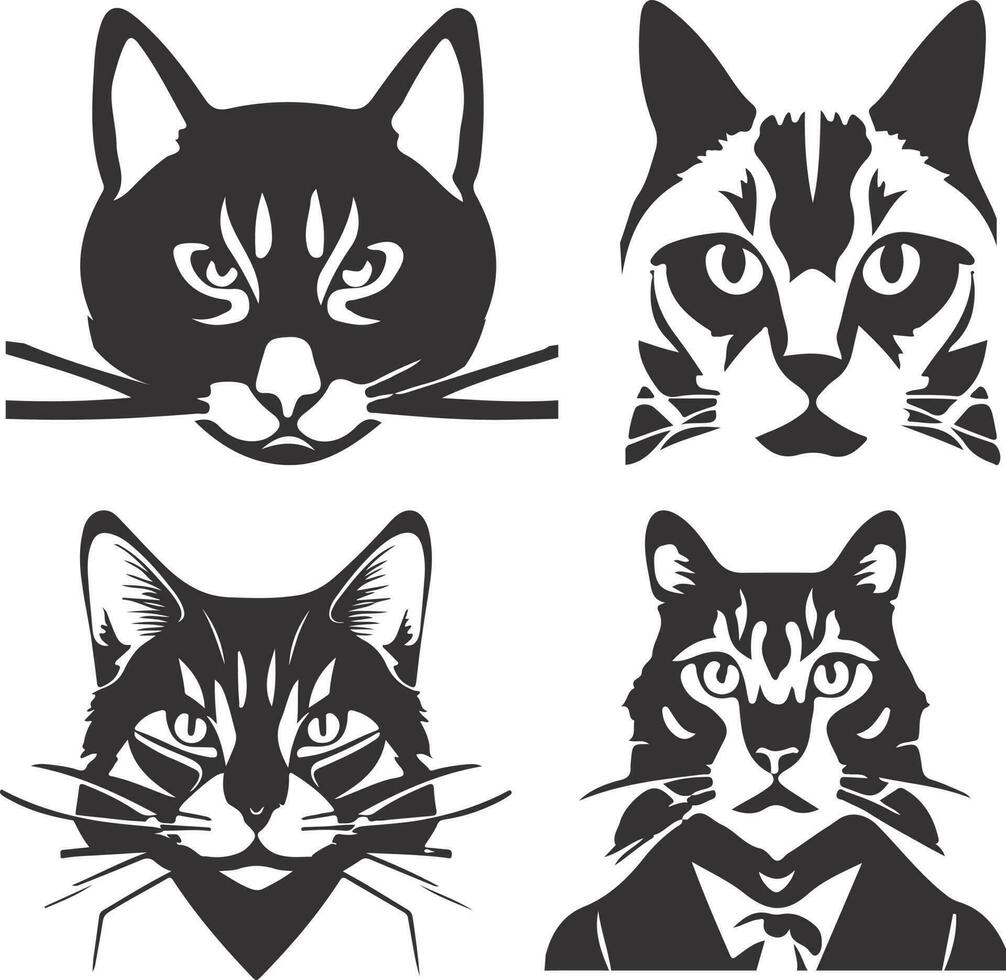 Vector thin line breed cats icons set. Cute outline animal illustrations  pet design. Collection different kitten layout flat cover