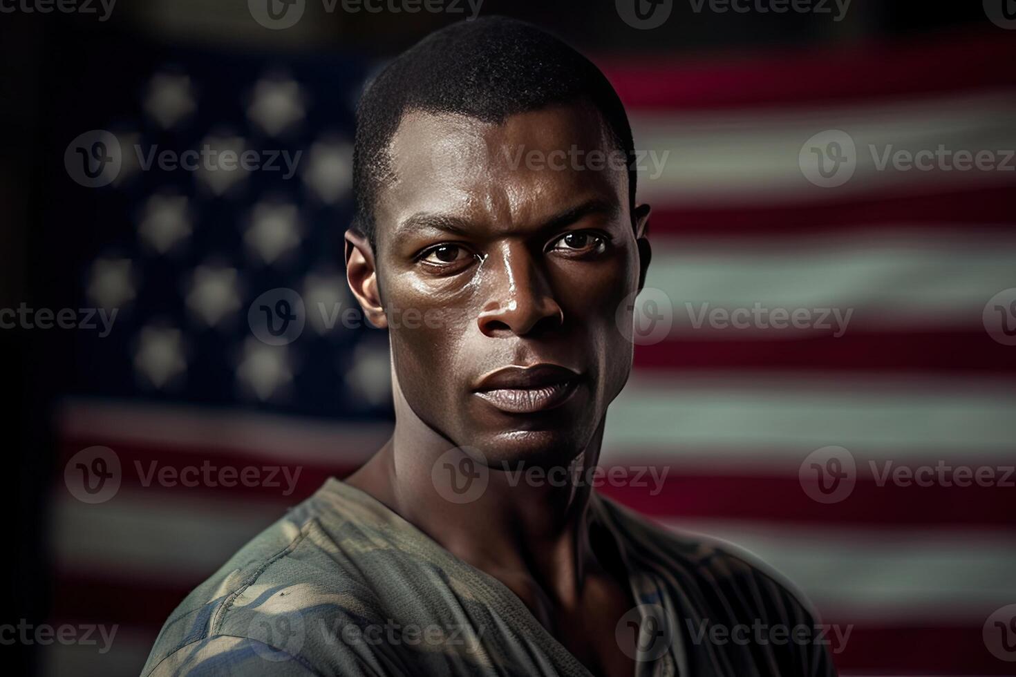 Portrait person with American flag background photo