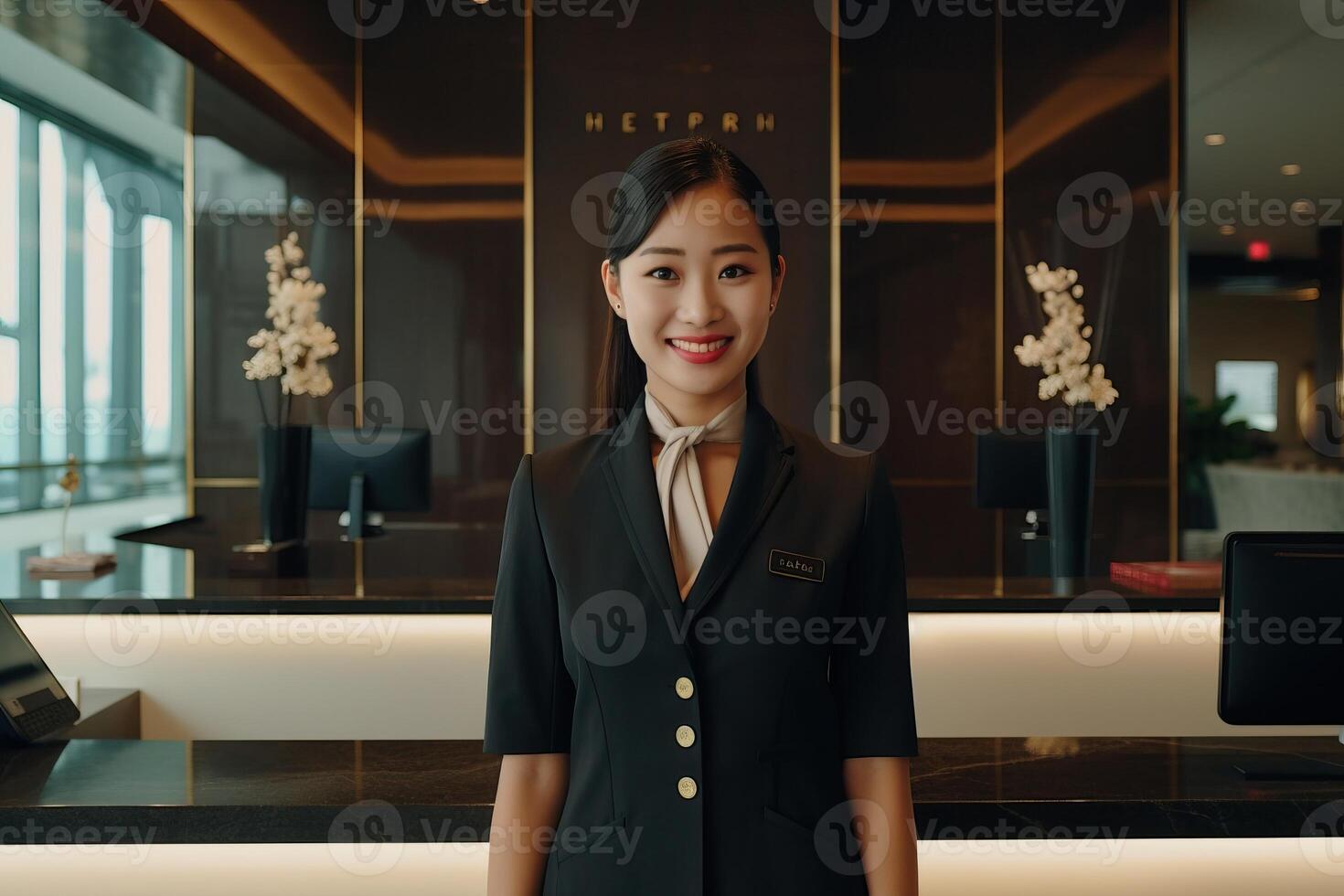 Portrait beautiful asian receptionist smiling confident photo