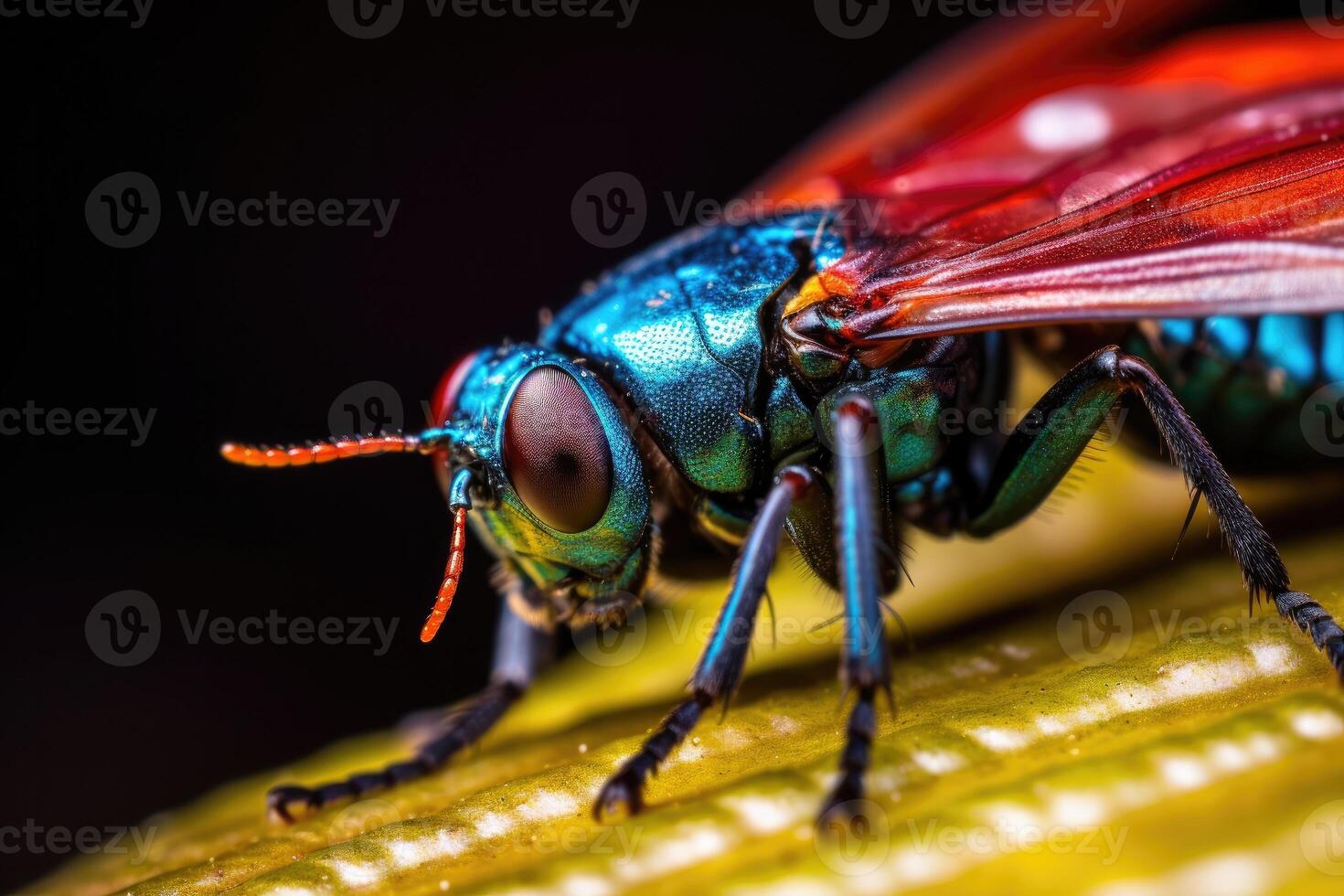 retrato macro insecto en el hoja ai generativo foto