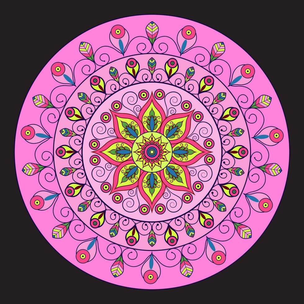 vector dibujado a mano doodle mandala. mandala étnica con coloridos adornos tribales. aislado. colores brillantes.