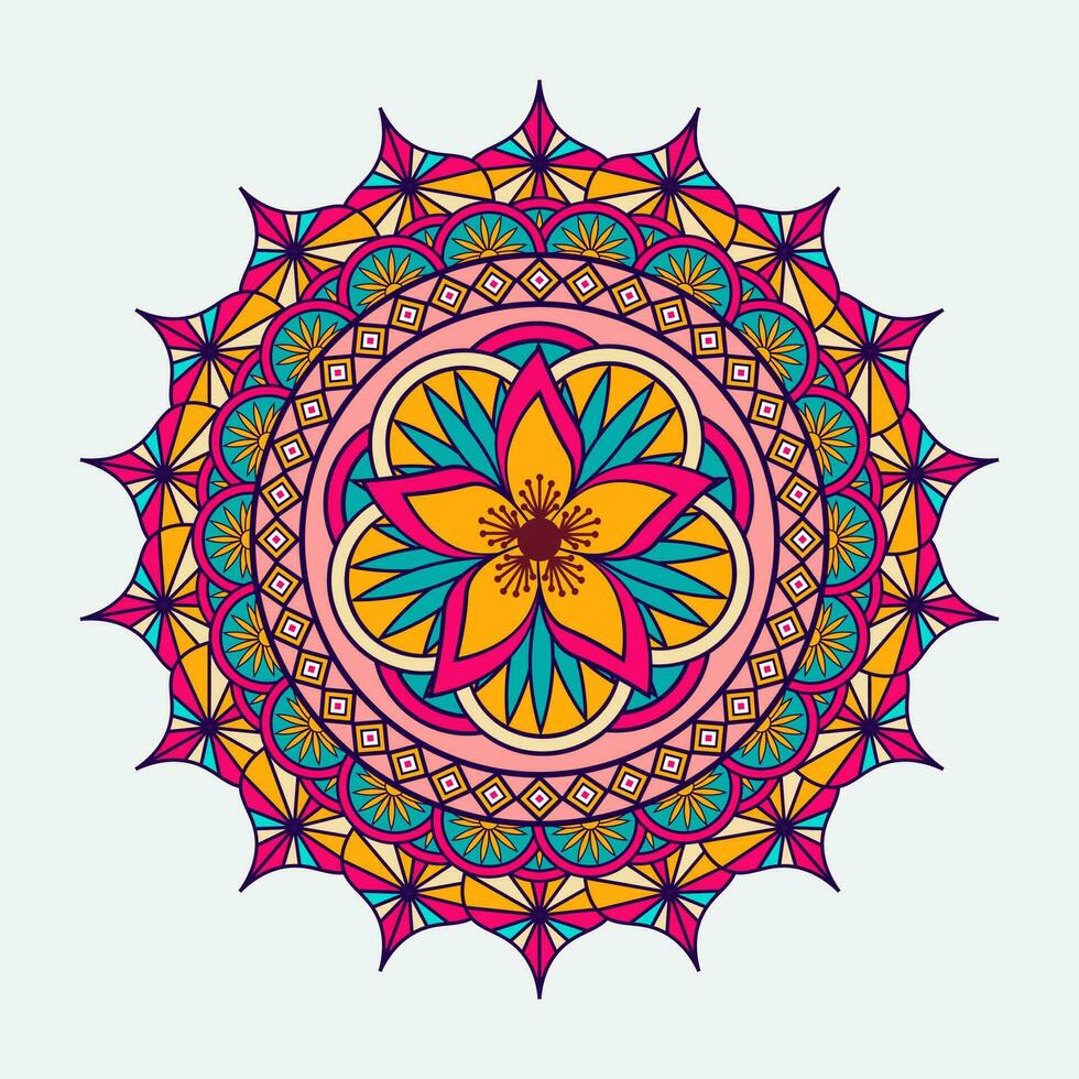 vector dibujado a mano doodle mandala. mandala étnica con coloridos adornos tribales. aislado. colores brillantes.