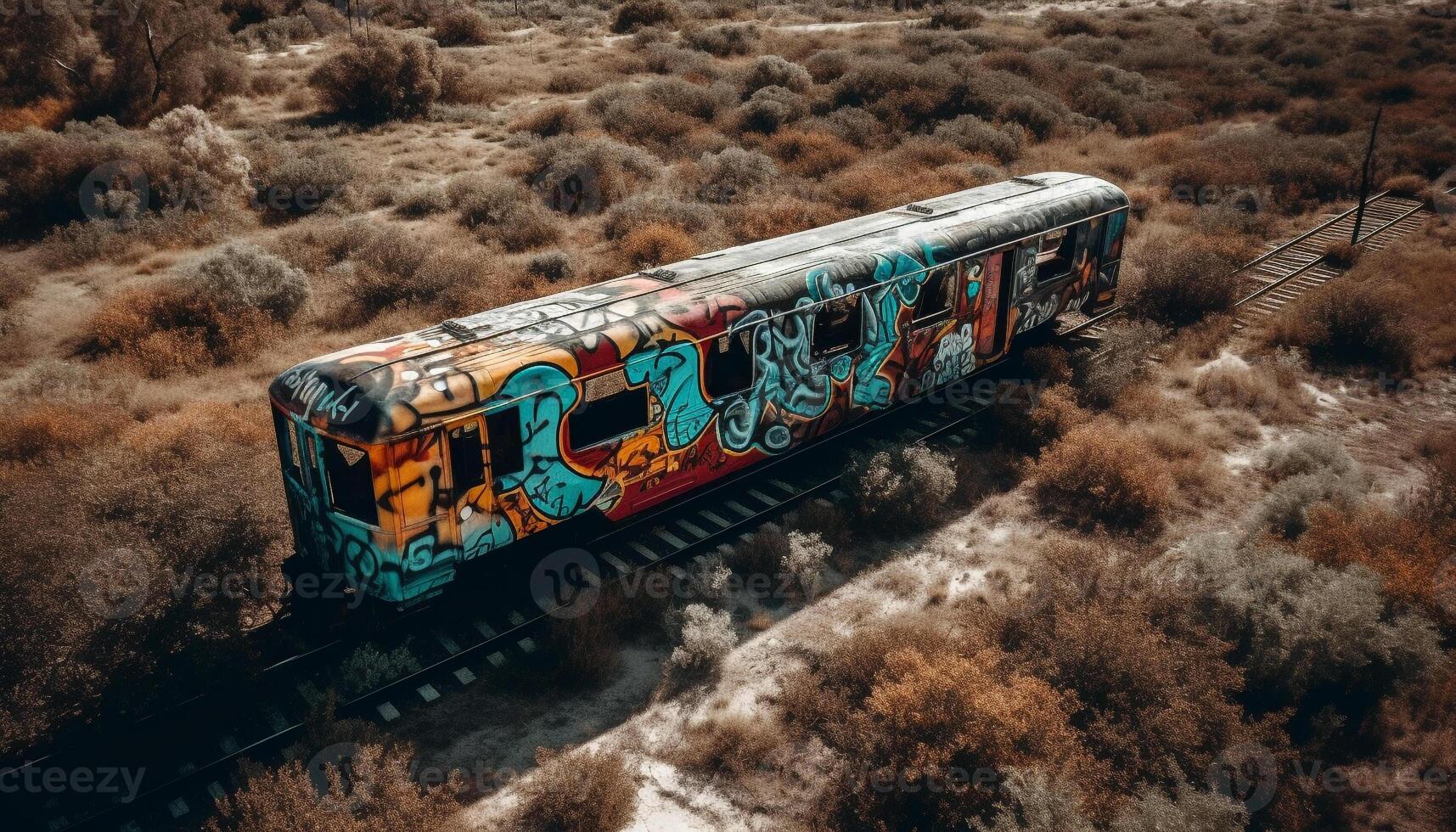 Steam train speeds through snowy mountain landscape generated by AI photo