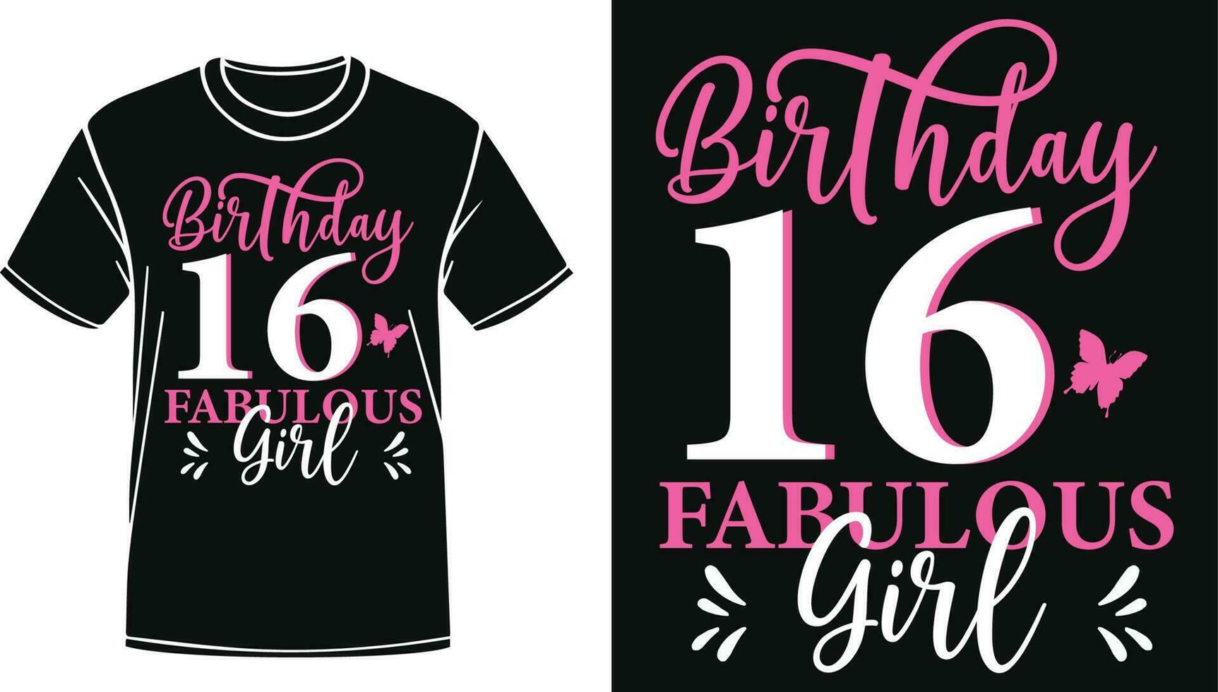 cumpleaños dieciséis fabuloso chica- niña adolescente tipografía diseño para t camisa bandera póster tarjeta impresión en demanda vector