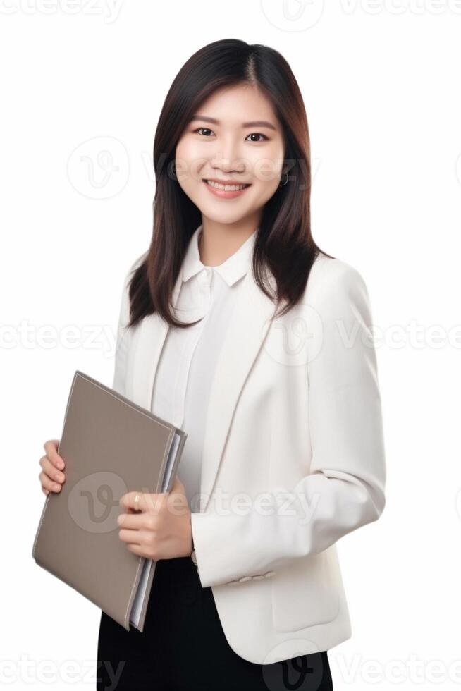 retrato asiático negocio mujer sonriente confidente ai generativo foto