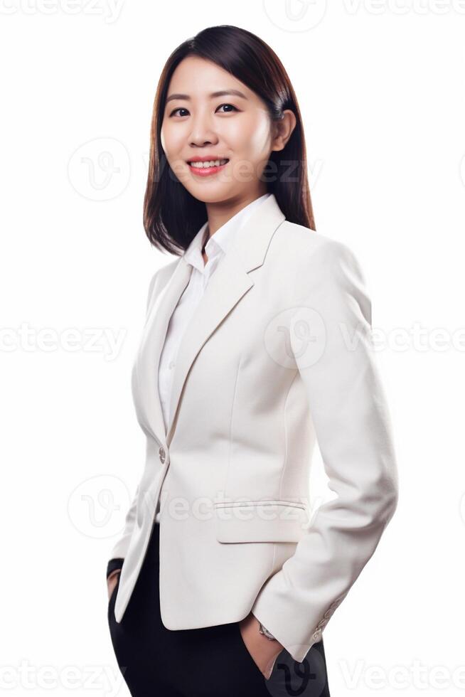 retrato asiático negocio mujer sonriente confidente ai generativo foto