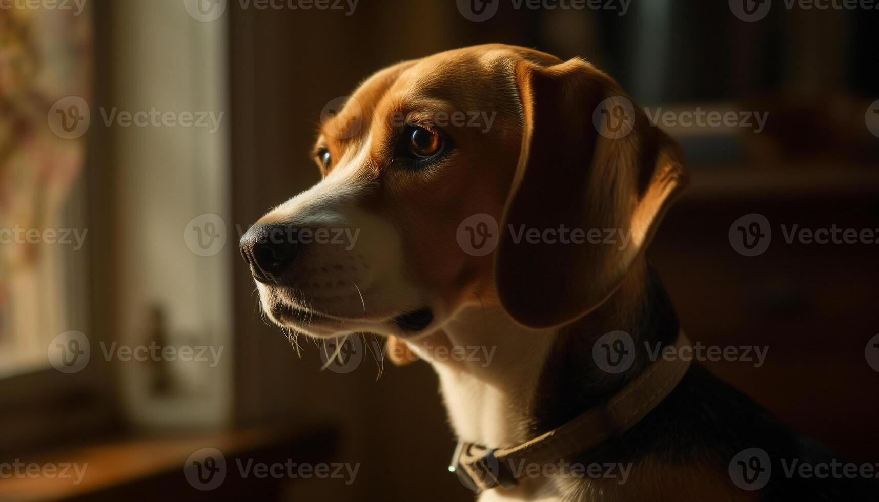 Cute purebred puppy sitting, looking at camera generated by AI photo