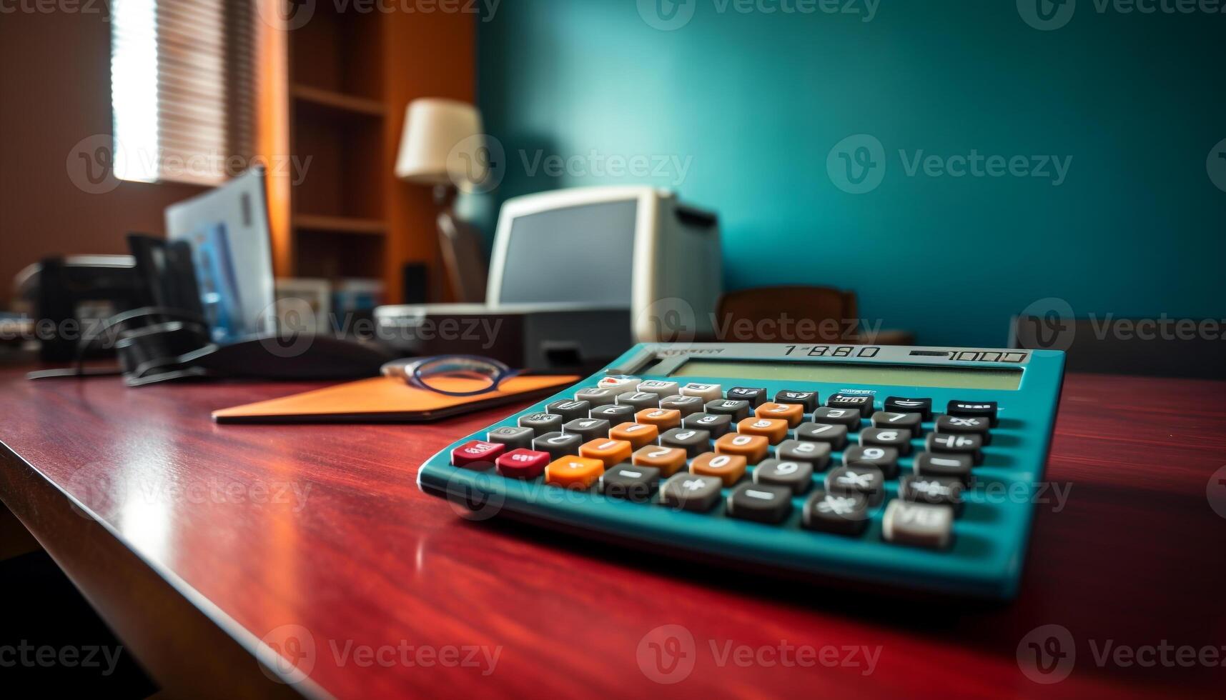 Businessman working at desk with modern technology generated by AI photo