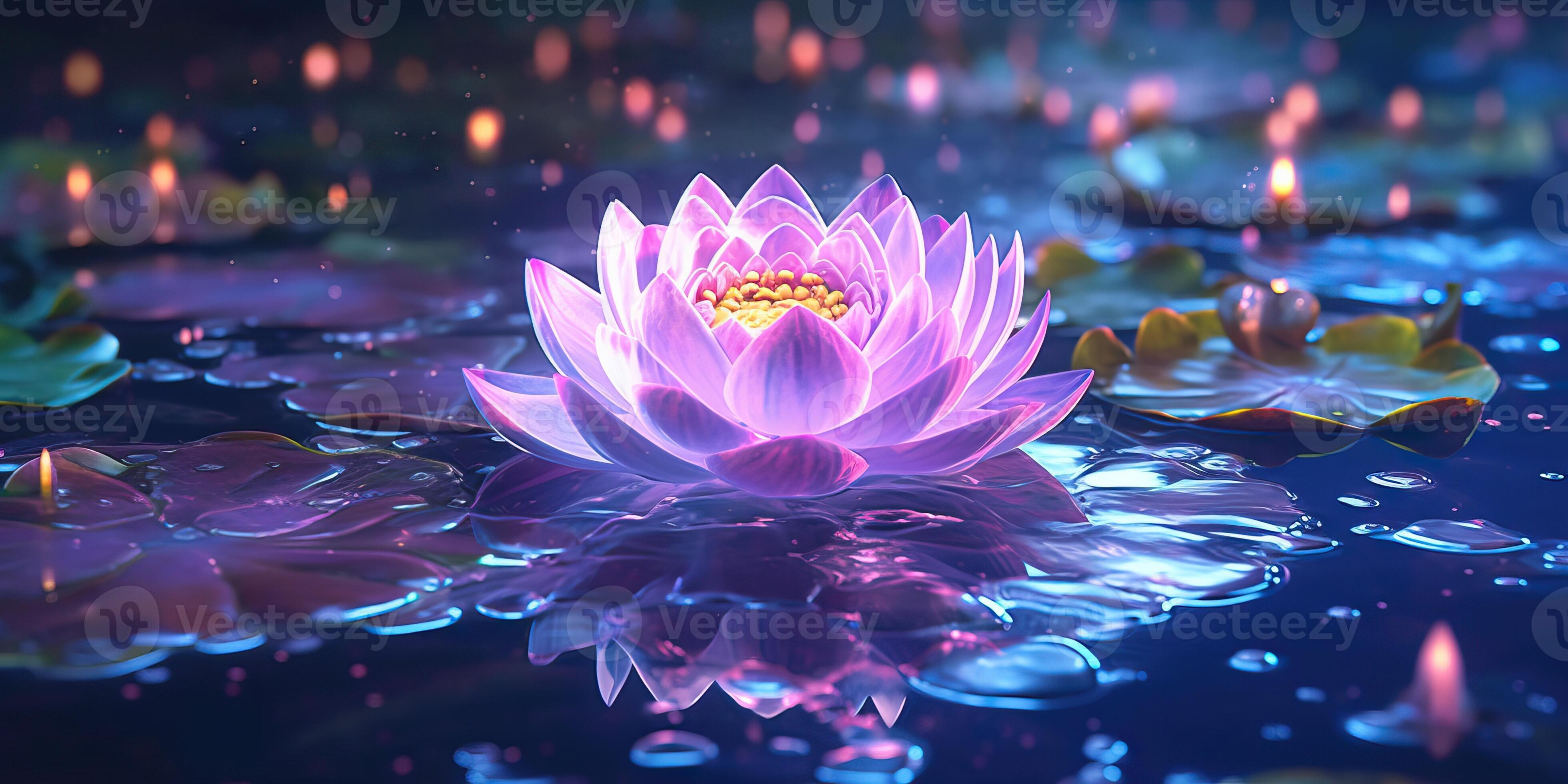Beautiful lotus flower on the water with light AI Generative 24640782