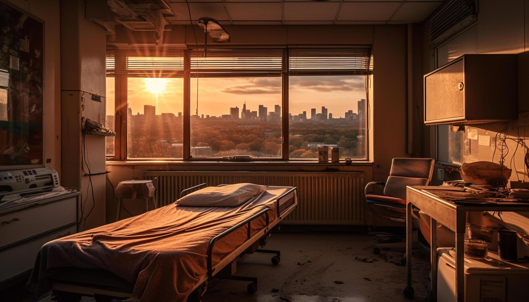 Luxury bedroom with modern architecture and cityscape view generated by AI photo
