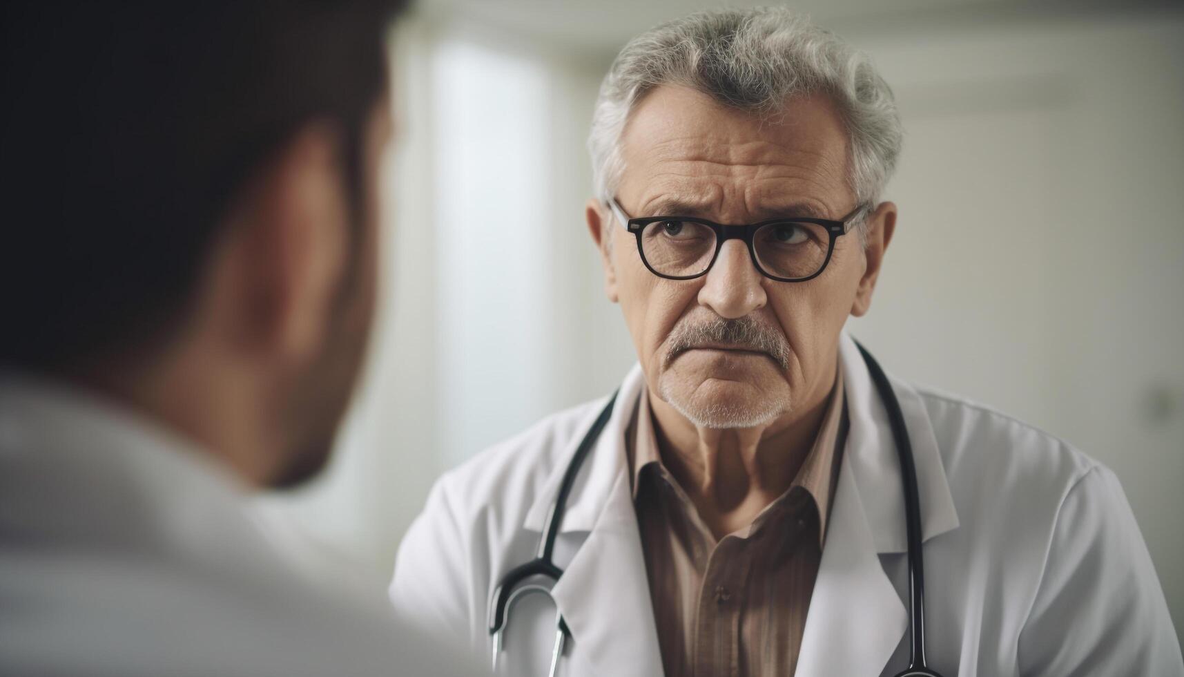 Mature healthcare professionals confer with patient indoors generated by AI photo