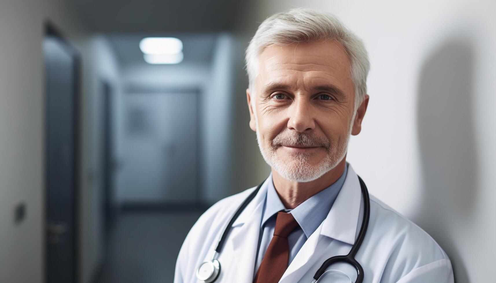 Confident doctor smiling, expertise in healthcare profession generated by AI photo
