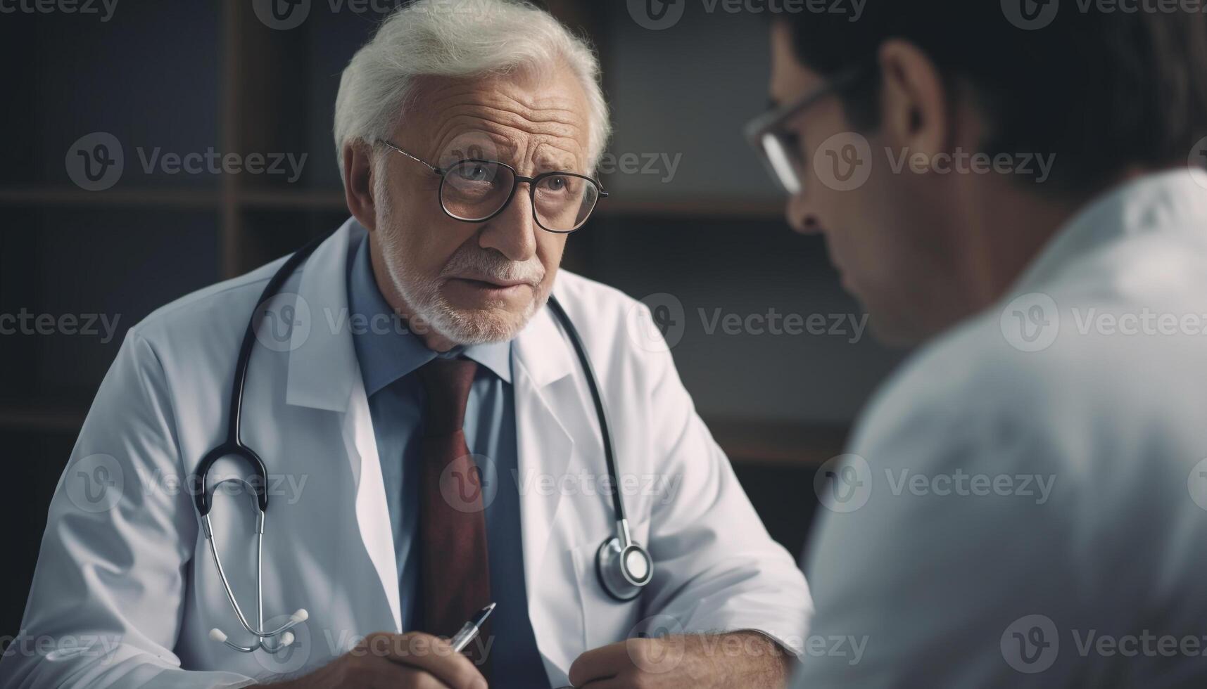Mature doctor and patient discussing healthcare options generated by AI photo