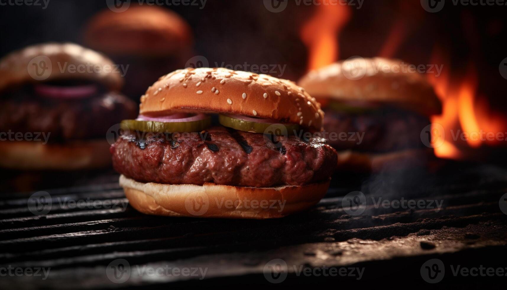 Grilled burger, meat flame, cheeseburger, unhealthy generated by AI