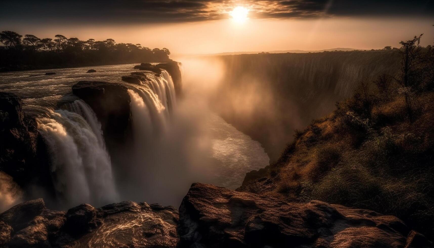 Majestic mountain cliff at dawn, tranquil scene generated by AI photo