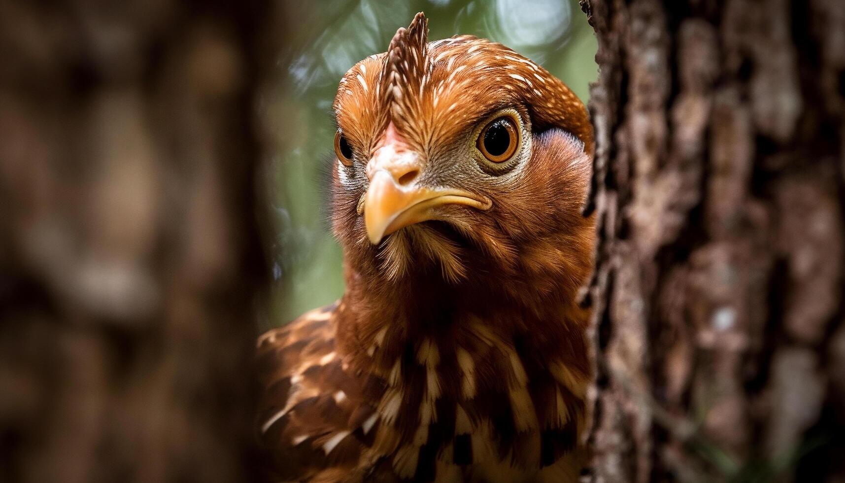 Rooster perched on branch, eyeing surroundings generated by AI photo