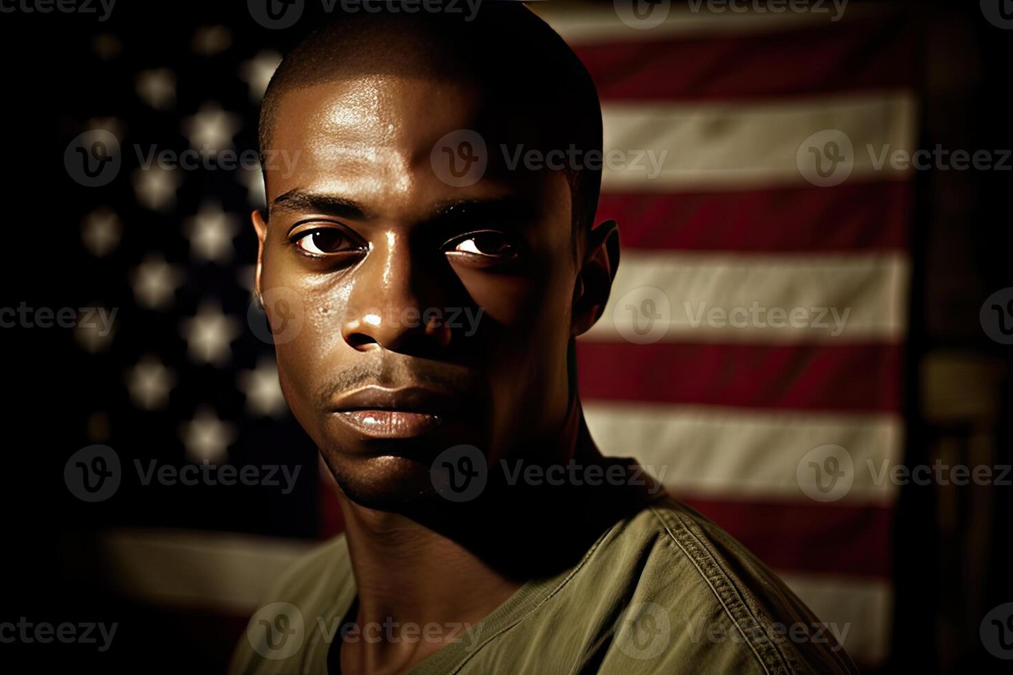 retrato persona con americano bandera antecedentes ai generativo foto