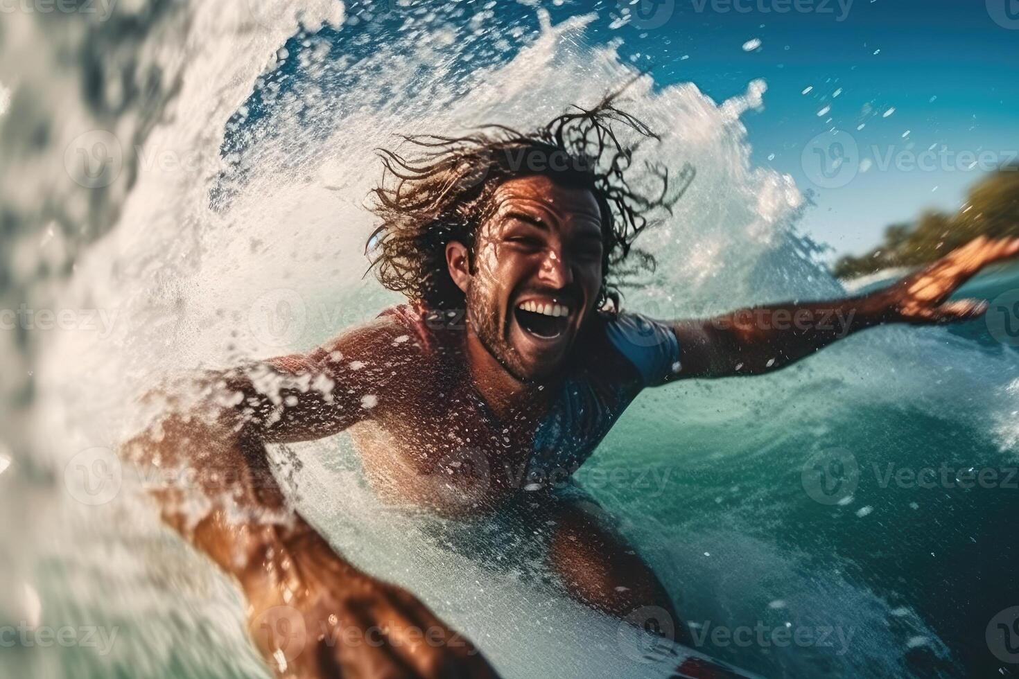 Surfing on the beach with light exposure ai generate photo