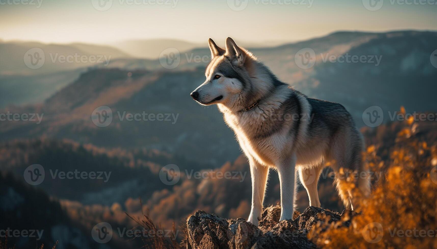 Cute purebred dog sitting in tranquil meadow generated by AI photo