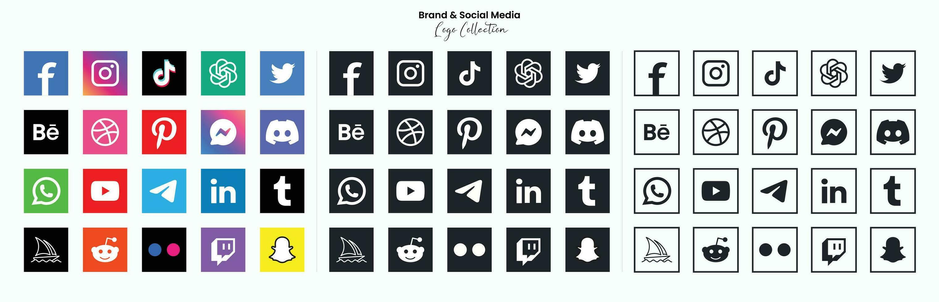 Popular social network symbols, social media logo icons collection vector