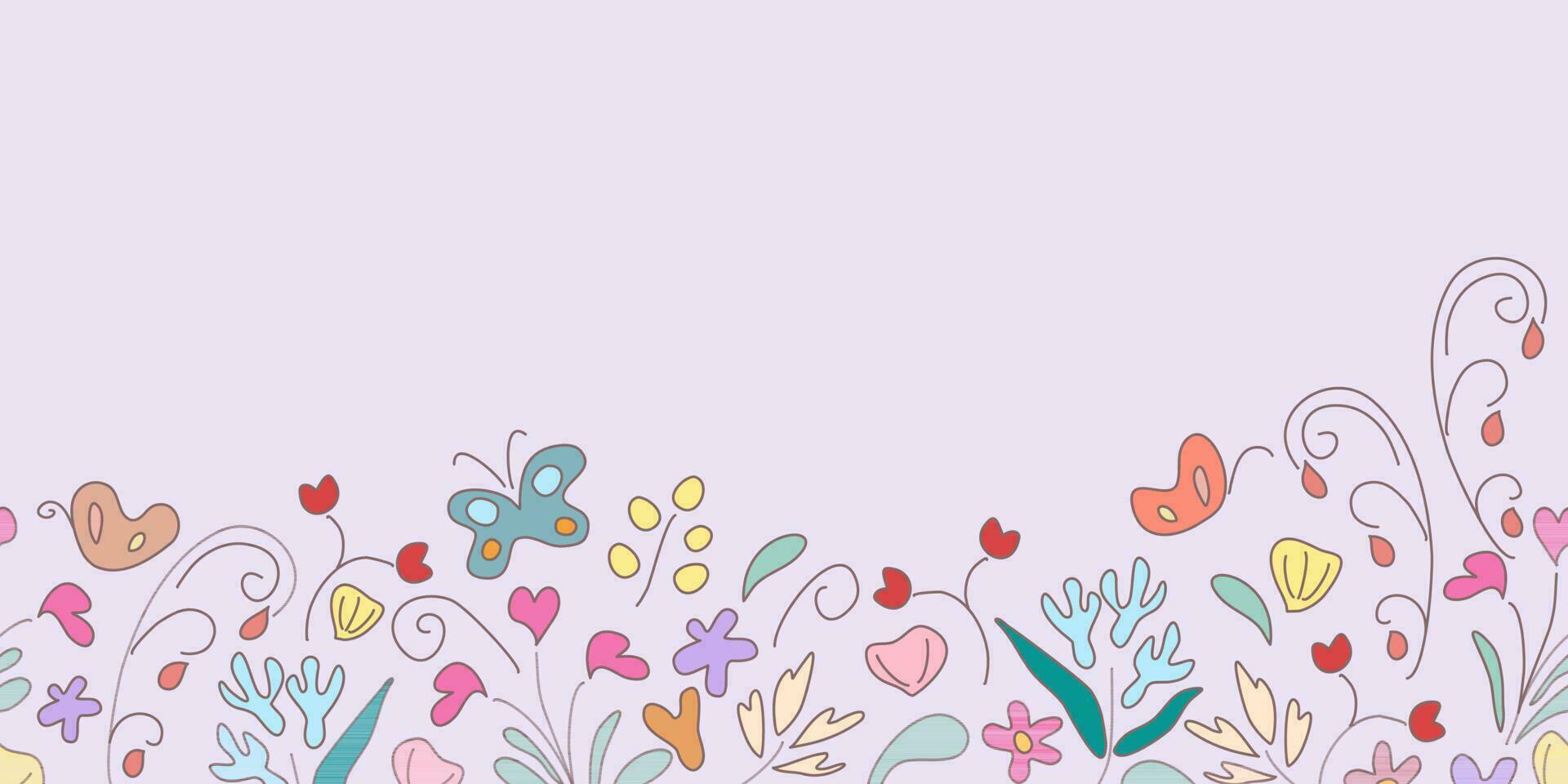 Floral border background banner frame vector illustration for Mothers day, fathers day, valentines, spring, summer, anniversary template decoration for specials day. Seamless doodle design.