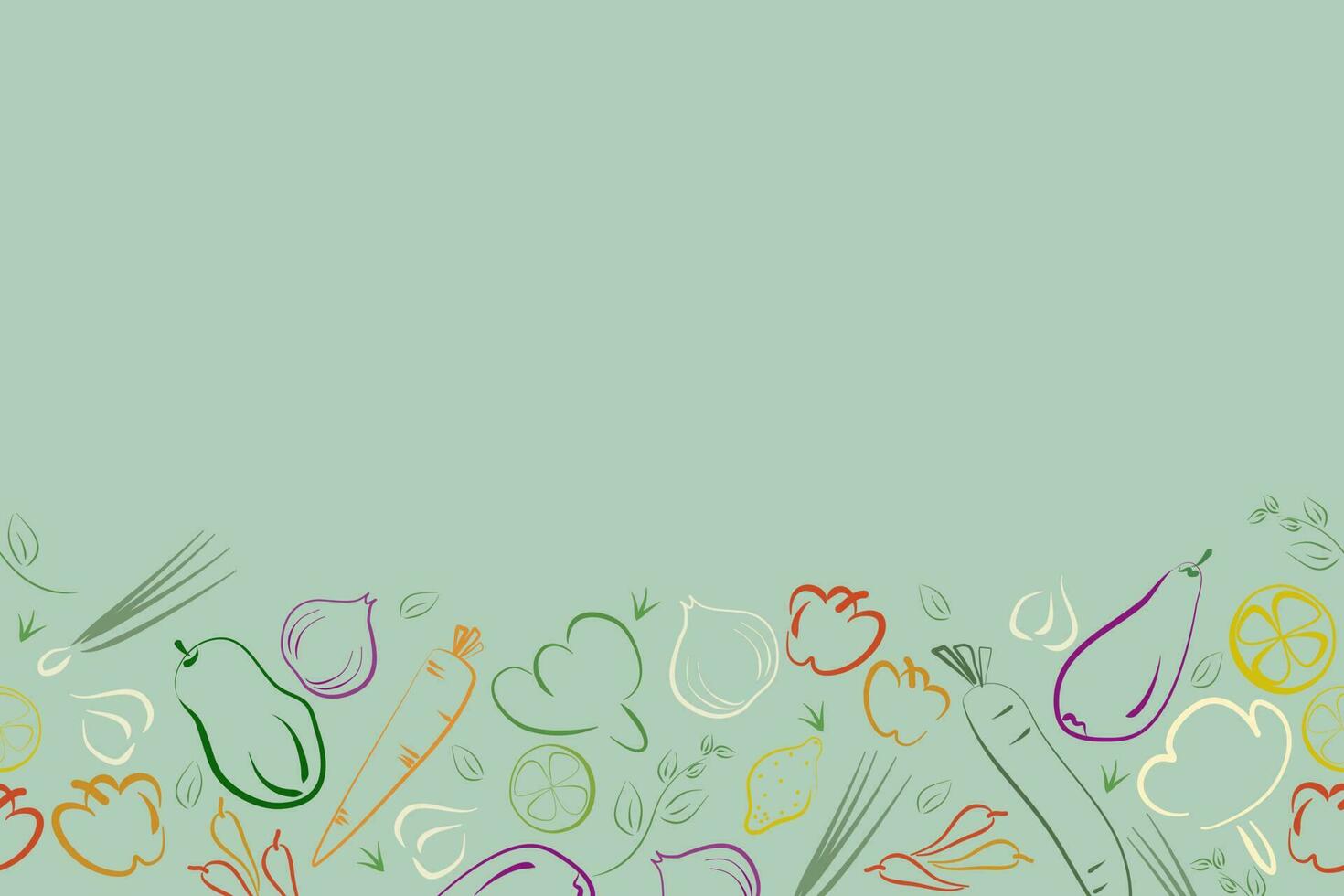 Line art freehand draw farm vegetable background banner poster design vector illustration. Trendy for food festival market. Promo concept for farm bazaar. Copy space. Cartoon doodle design farm.