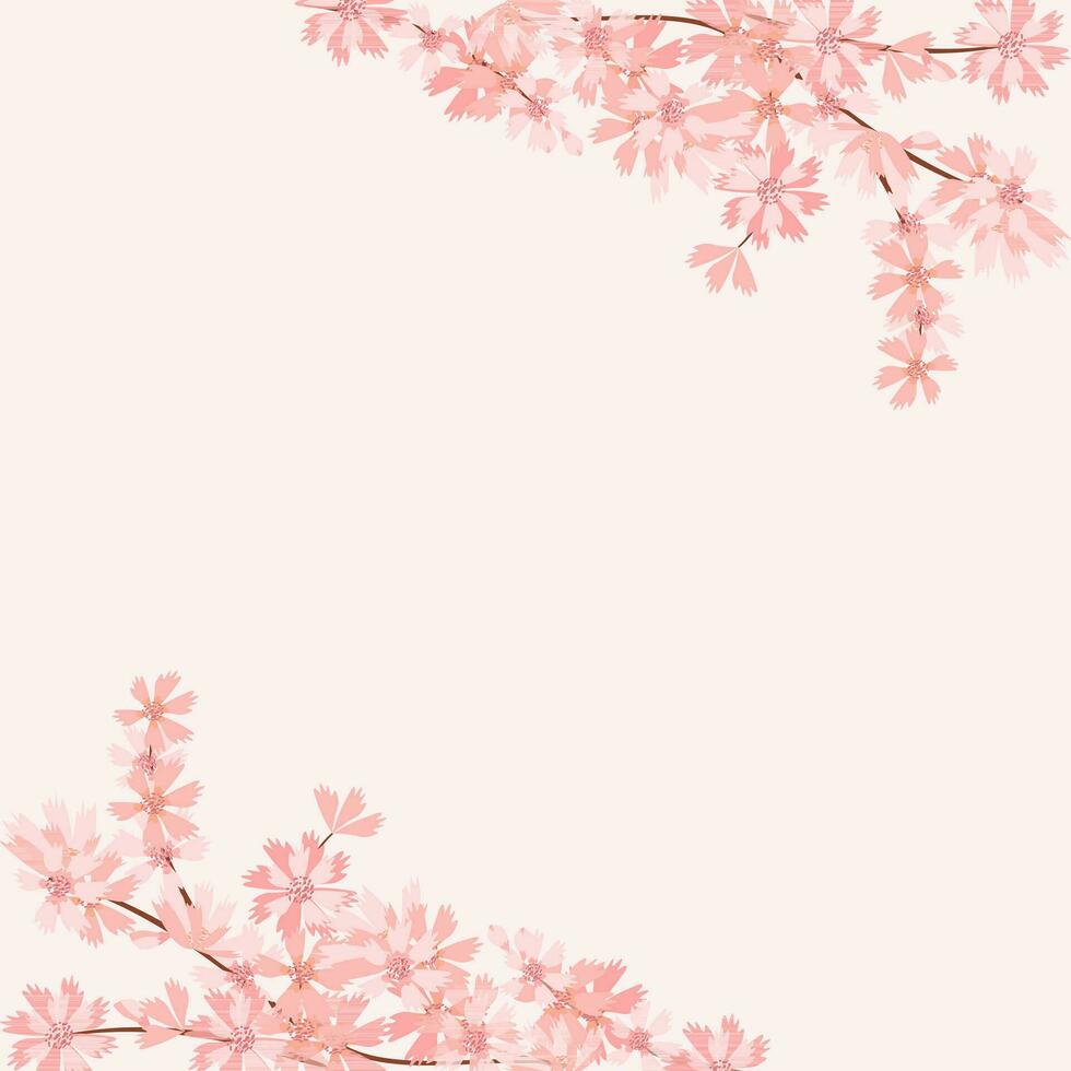 Cherry blossom flower background square social media template banner vector illustration. Cute Pink Floral background for spring summer with copy space.