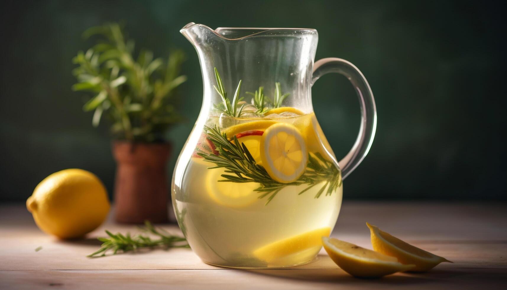 Fresh lemonade on rustic table, perfect summer refreshment generated by AI photo