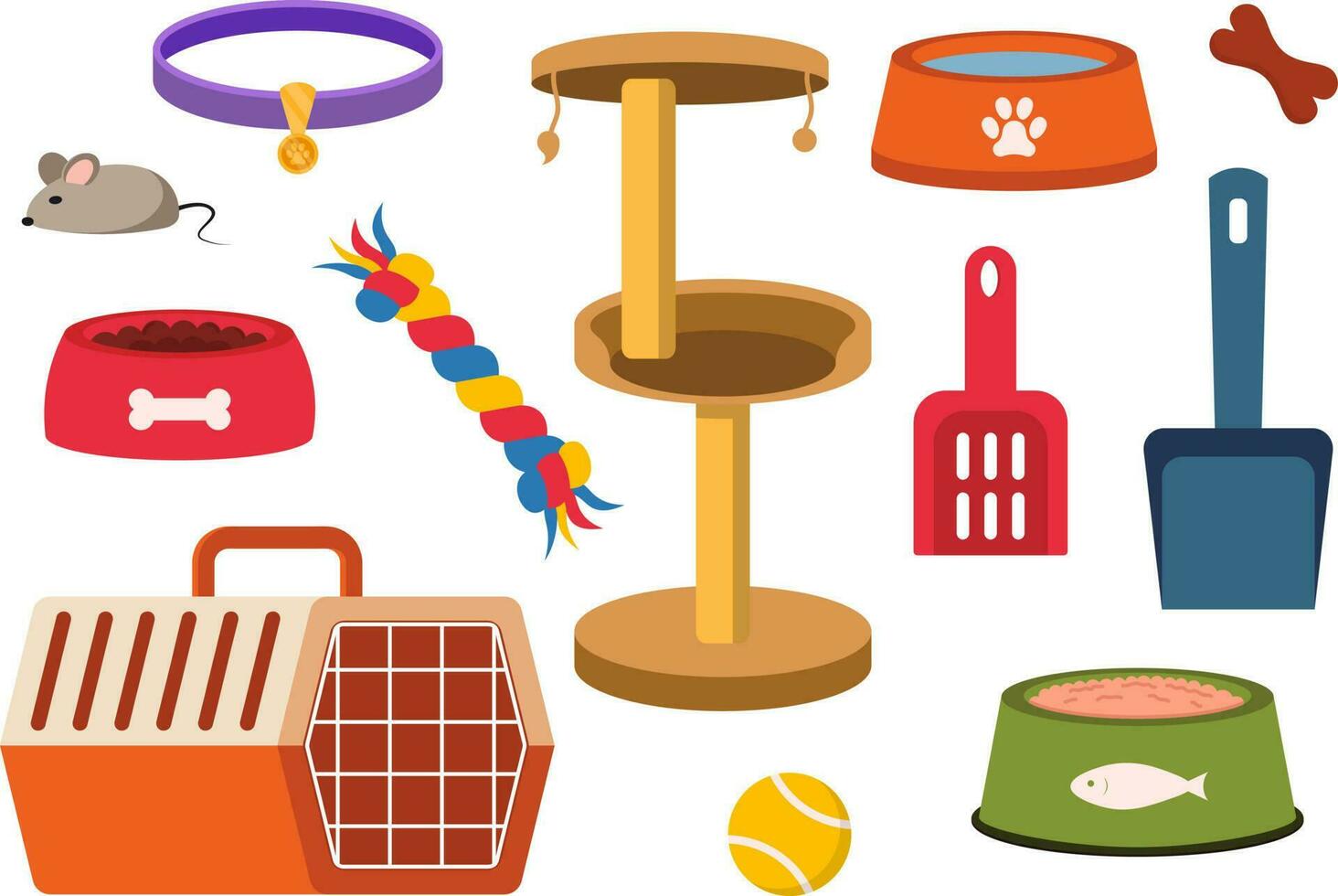 Pet Supplies, Accessories Collection. Vector Illustration In Flat Style